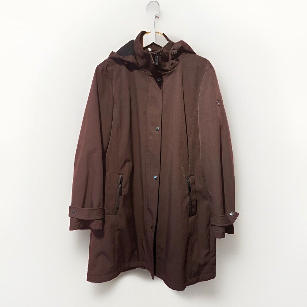 Calvin Klein Womens Brown RedSoftshell Coat Hooded Water Resistant 4 Way Stretch